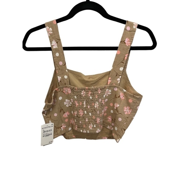 BP Button Front Linen Blend Tan Beige - Pink Sophie Floral Crop Top Small NWT - Picture 4 of 5